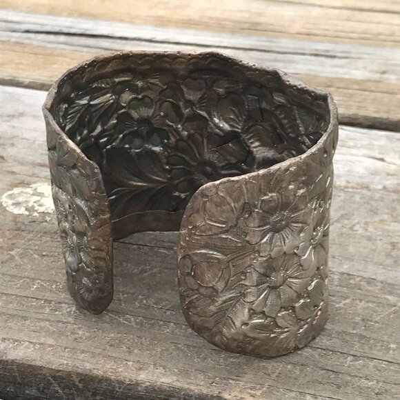 Antique Sterling Silver Bracelet Art Nouveau Floral Cuff 925 Gorham Victorian - Picture 5 of 8